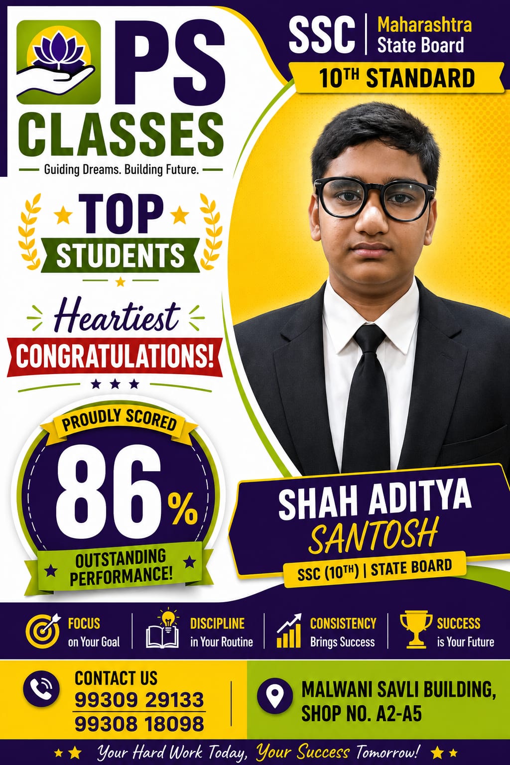 Shah Aditya Santosh 86% SSC Board Top Student